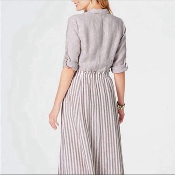 J Jill Linen Stripe Shirtdress Midi Dress Women M Pockets Preppy Beach Lagenlook - Picture 5 of 16